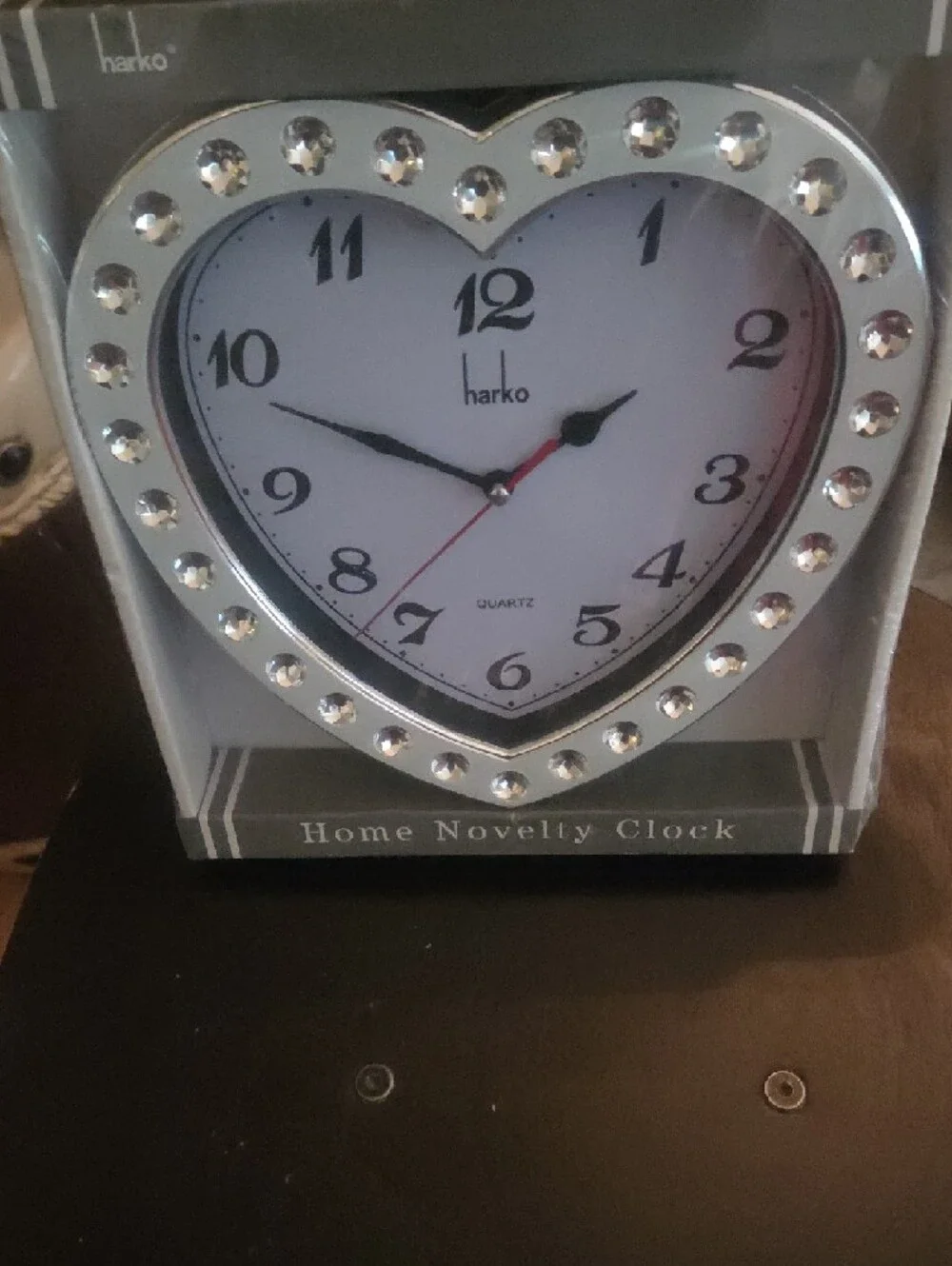 NIB Harko Heart-Shaped Rhinestone Wall Clock